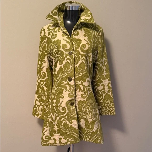 3 Sisters Olive Green Patterned Trench Coat - Picture 1 of 6